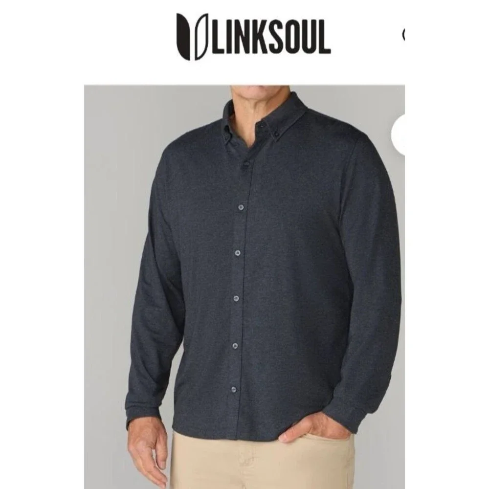 LINKSOUL Pacific Mens L Long Sleeve Button Shirt Golf Surf Black Stretch Cali